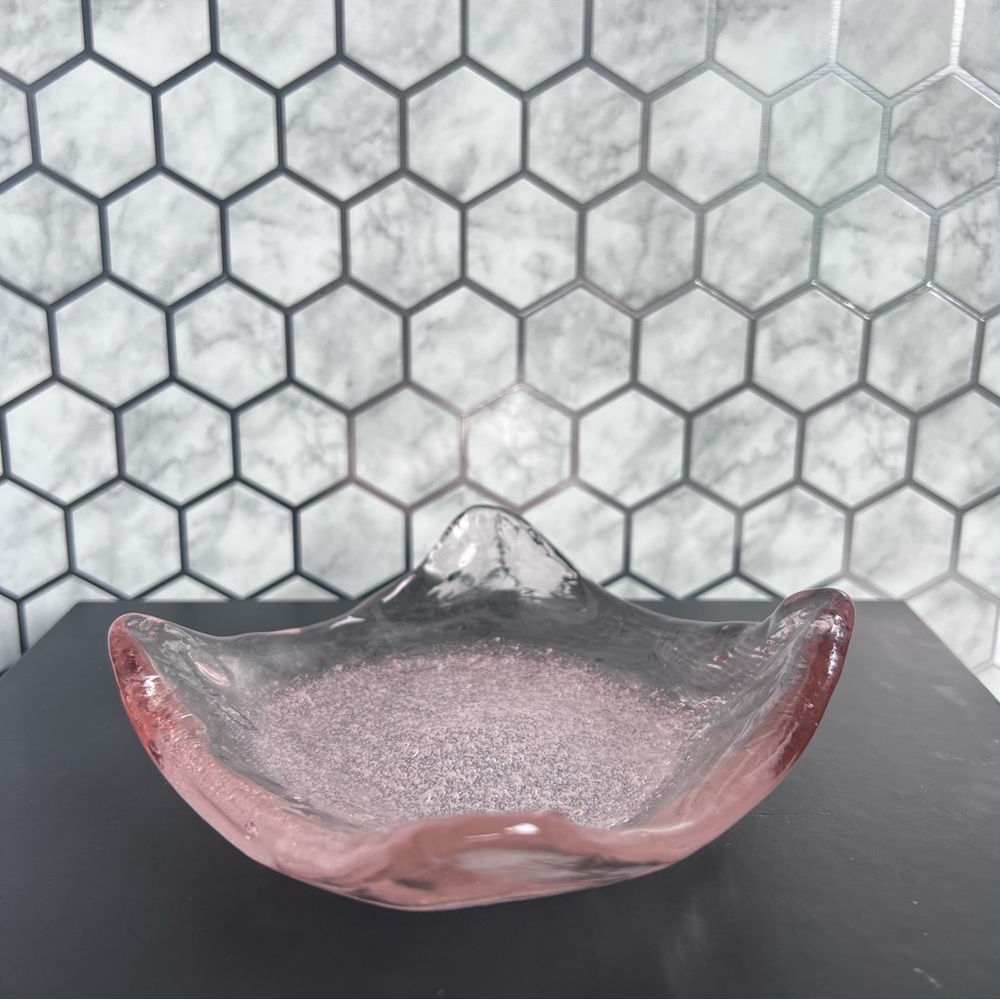Smoky Rose pink Glass Trinket Dish 4.75” Square Handmade Bubble Art Tray